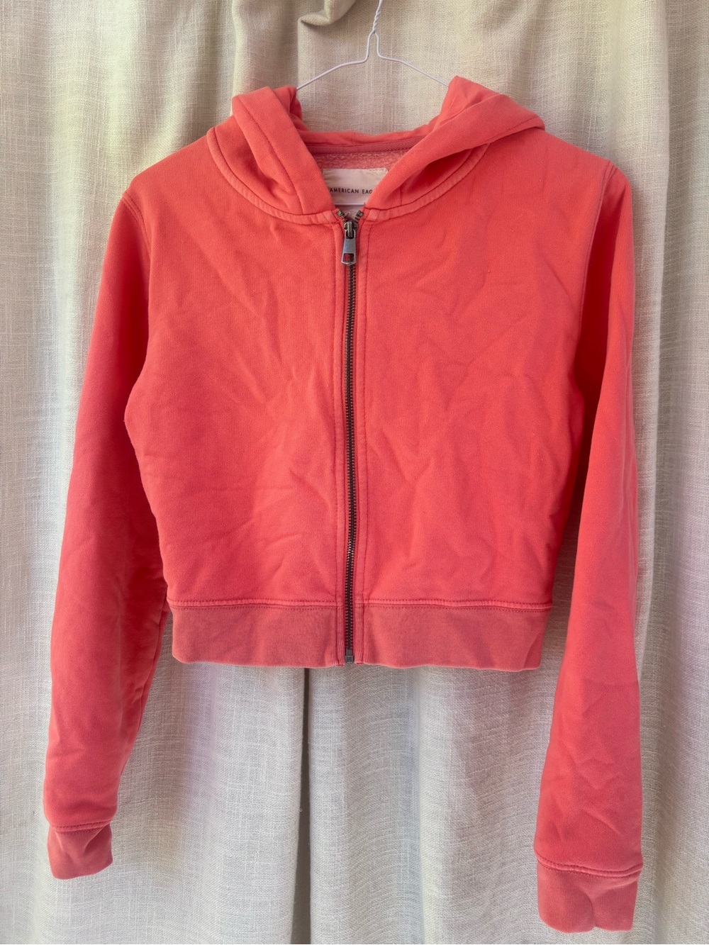 American Eagle Coral Zip-Up Hooded Sweatshirt